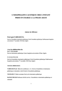 L'oesophagite caustique chez l'enfant