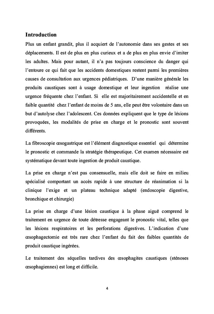 L'oesophagite caustique chez l'enfant