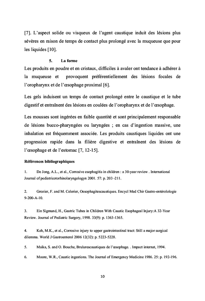 L'oesophagite caustique chez l'enfant