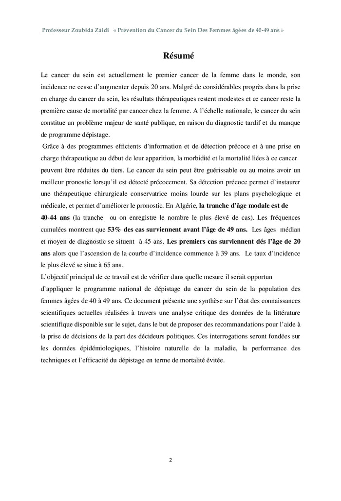 Prévention du cancer du sein des femmes âgées de 40-49 ans