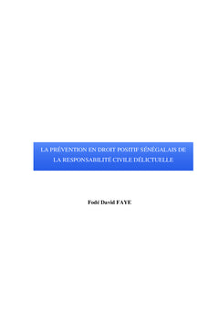 Prévention et responsabilité civile délictuelle en droit sénégalais