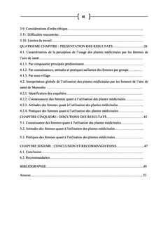 Connaissances et pratiques sur l'utilisation des plantes médicinales par femmes