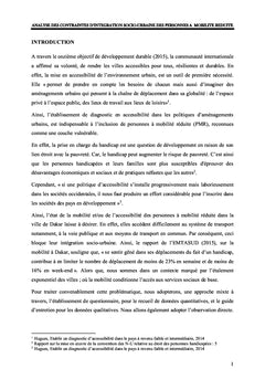 Analyse des Contraintes d'intégration socio-urbaine