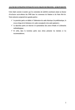 Analyse des Contraintes d'intégration socio-urbaine