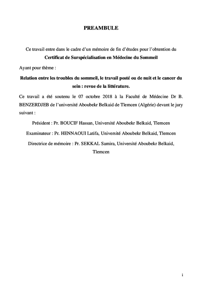 Travail en Horaires Atypiques ou de Nuit et Cancer du Sein