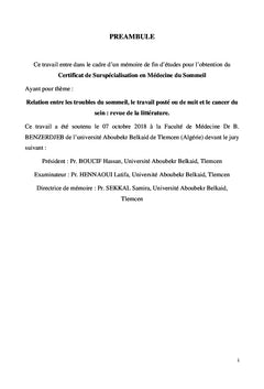 Travail en Horaires Atypiques ou de Nuit et Cancer du Sein