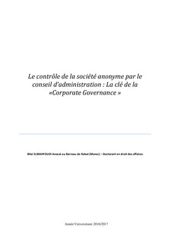 Le contrôle de la société anonyme par le conseil d'administration