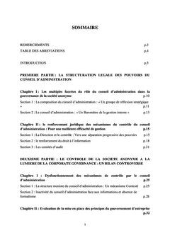 Le contrôle de la société anonyme par le conseil d'administration