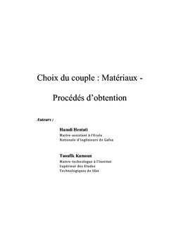 Choix du couple : Matériaux - Procédés d'obtention