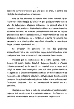 Impact de la protection du personnel sur la production de l'entreprise Brasserie Simba à Lubumbashi