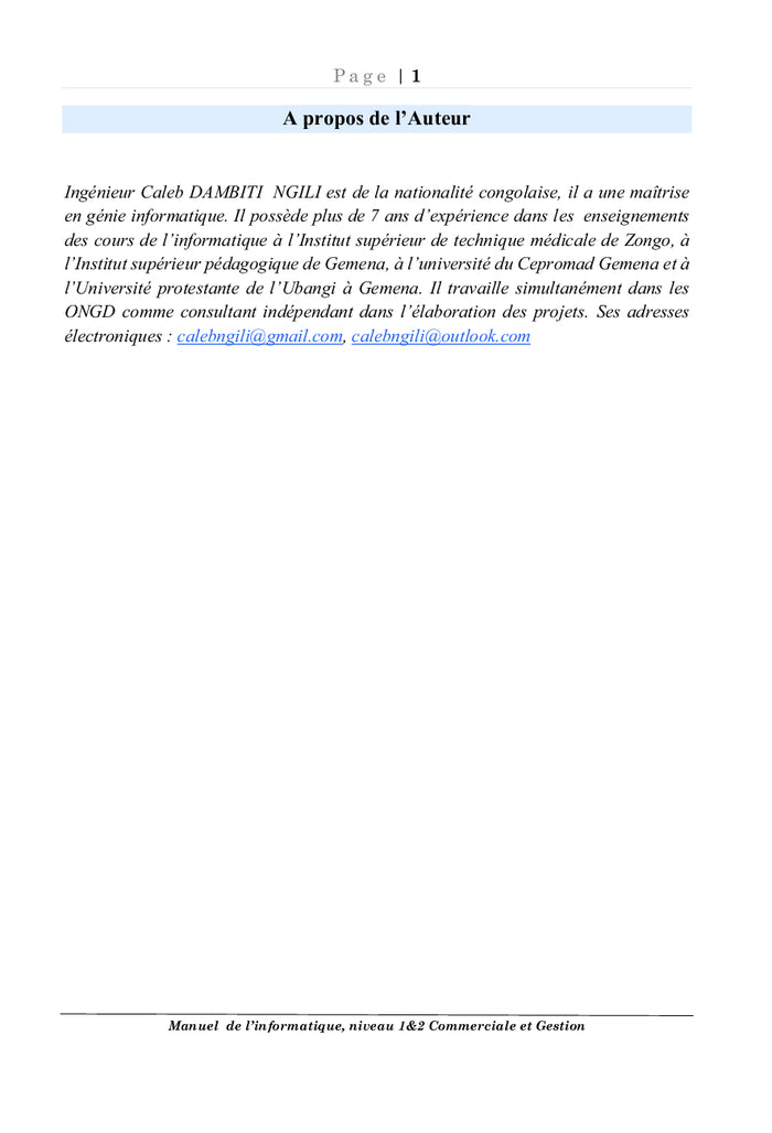 Manuel de l'informatique niveau 1&2
