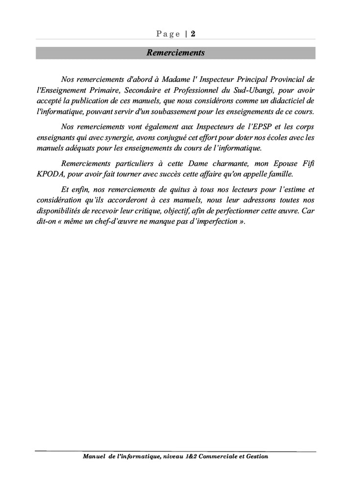 Manuel de l'informatique niveau 1&2