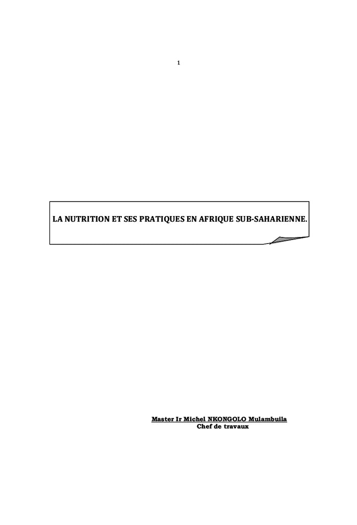 La nutrition et ses pratiques en Afrique sub-saharienne