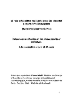 La Para-osteopathie neurogène du coude