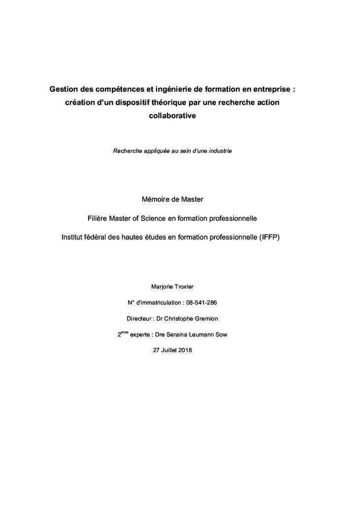 Gestion des compétences et ingénierie de formation en entreprise