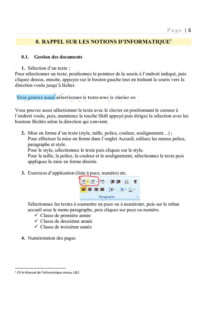 Manuel de l'informatique niveau 3&4