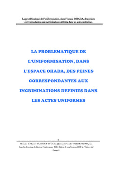 L'Uniformisation des peines dans l'espace OHADA