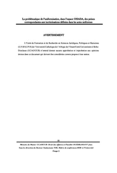 L'Uniformisation des peines dans l'espace OHADA