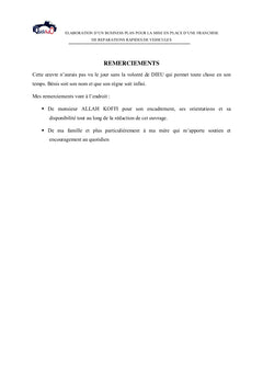 Elaboration d'un business plan pour la mise en place