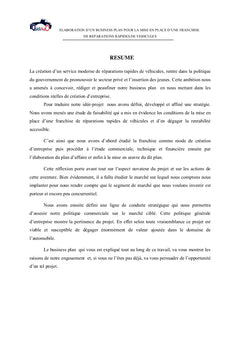 Elaboration d'un business plan pour la mise en place