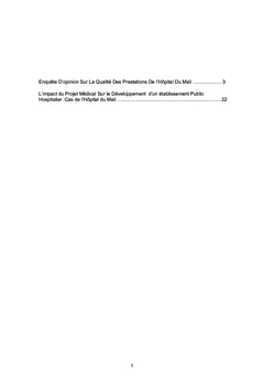 Enquête d'opinion des usagers - Projet médical de l'hôpital du Mali