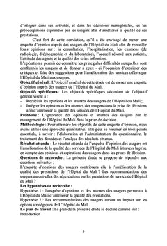 Enquête d'opinion des usagers - Projet médical de l'hôpital du Mali