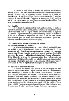 Enquête d'opinion des usagers - Projet médical de l'hôpital du Mali