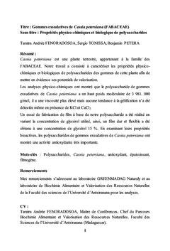 Gommes exsudatives de Cassia petersiana (FABACEAE)