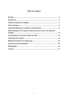 Analyse du crédit à risque bancaire dans l'économie sénégalaise