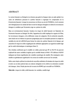 Analyse du crédit à risque bancaire dans l'économie sénégalaise