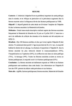 Evaluation de l'Antigène HBs chez la femme enceinte fréquentant la maternite de Kintambo