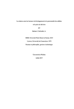 Développement athlétique Facteurs de personnalité et prise de décision