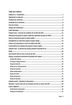 Gestion des risques Leçons tirées de la mise en oeuvre des projets à impact rapide