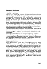 Gestion des risques Leçons tirées de la mise en oeuvre des projets à impact rapide