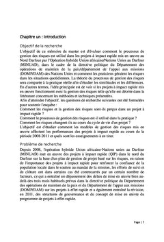 Gestion des risques Leçons tirées de la mise en oeuvre des projets à impact rapide