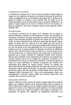 Gestion des risques Leçons tirées de la mise en oeuvre des projets à impact rapide