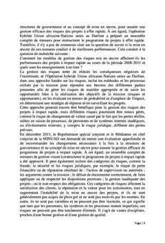 Gestion des risques Leçons tirées de la mise en oeuvre des projets à impact rapide