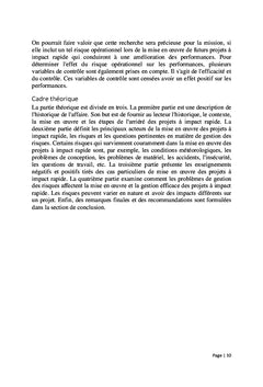 Gestion des risques Leçons tirées de la mise en oeuvre des projets à impact rapide