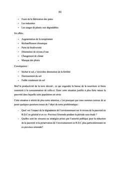 Dégradation des quelques ressources naturelles et le niveau de vie