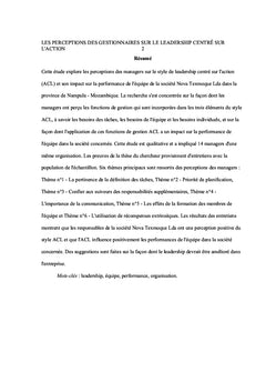 Perceptions des gestionnaires sur le leadership centré sur l'action