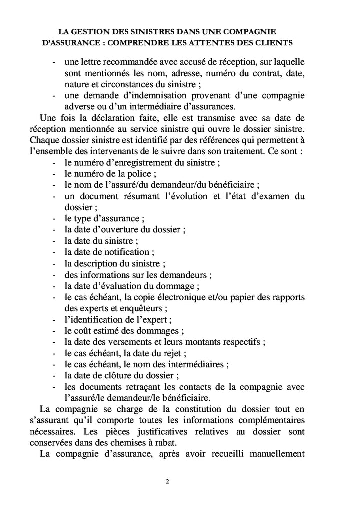 La gestion des sinistres dans une compagnie d'assurance