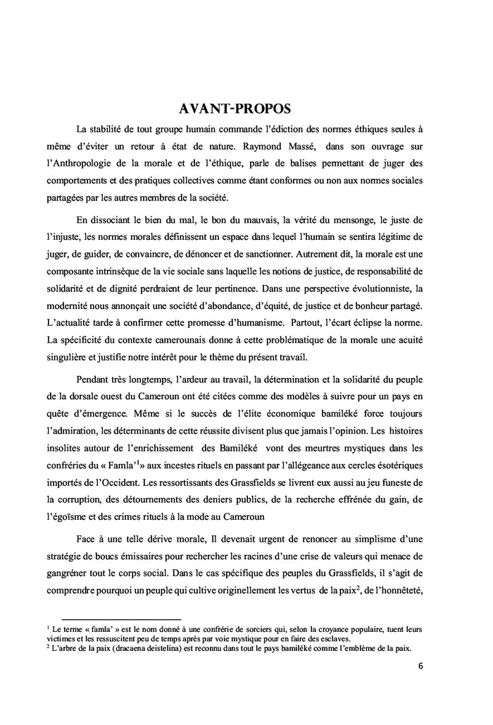 La charte éthique des peuples de l'Ouest Cameroun