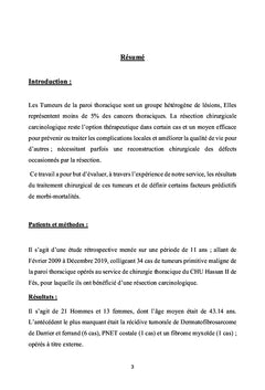 Les tumeurs primitives de la paroi thoracique :