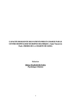Capacité résiliente des patients pris en charge par l'hôpital neuropsychiatrique