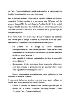 Capacité résiliente des patients pris en charge par l'hôpital neuropsychiatrique