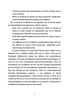 Capacité résiliente des patients pris en charge par l'hôpital neuropsychiatrique