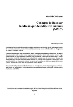 Concepts de Base sur la Mécanique des Milieux Continus (MMC)