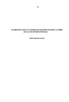 La pratique du veto au CS de l'ONU à l'orée de la paix internationale