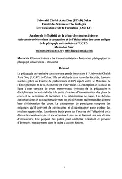 Analyse de l'effectivite de la demarche constructiviste et socioconstructiviste