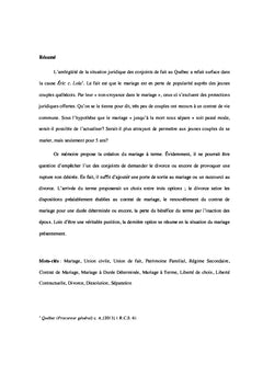 La création du mariage à terme dans un cadre législatif québécois